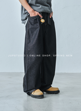 JUPSTUDIO弯刀男士潮流牛仔裤男秋季阔腿宽松直筒休闲黑色长裤