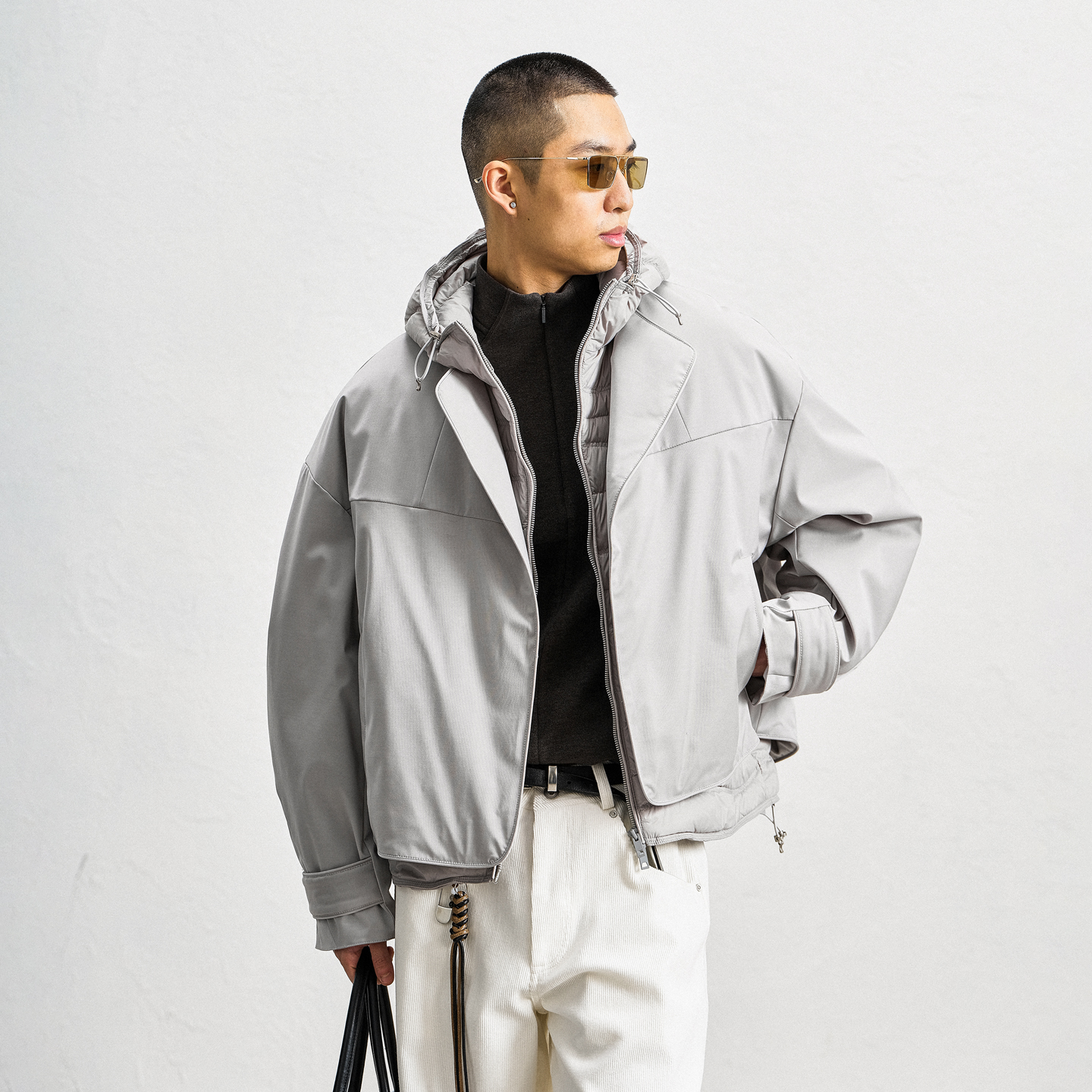 简约纯色短款羽绒服男马甲两件套