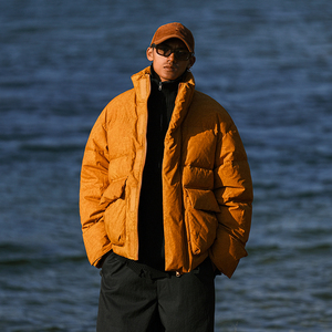JUP冬季潮流保暖纯色加厚立领羽绒服男生宽松休闲工装面包服外套