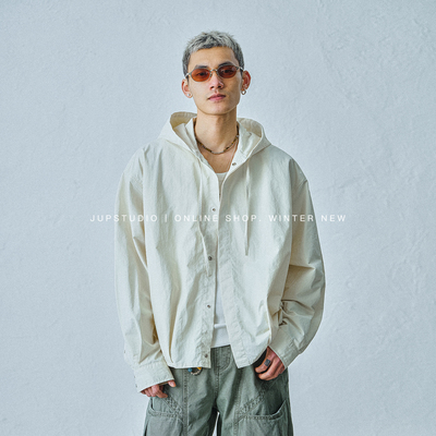 JUPSTUDIO极简风连帽长袖夹克男宽松休闲外套春秋薄款带帽春秋款