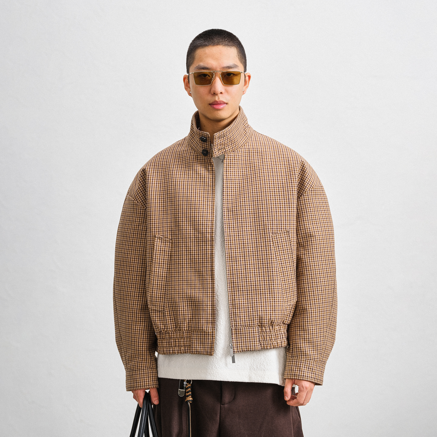 JUPSTUDIO短款拼色格子羽绒服男