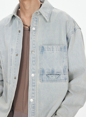 JUPSTUDIO美式水洗蓝色牛仔夹克男秋季2025新款男装工装痞帅外套