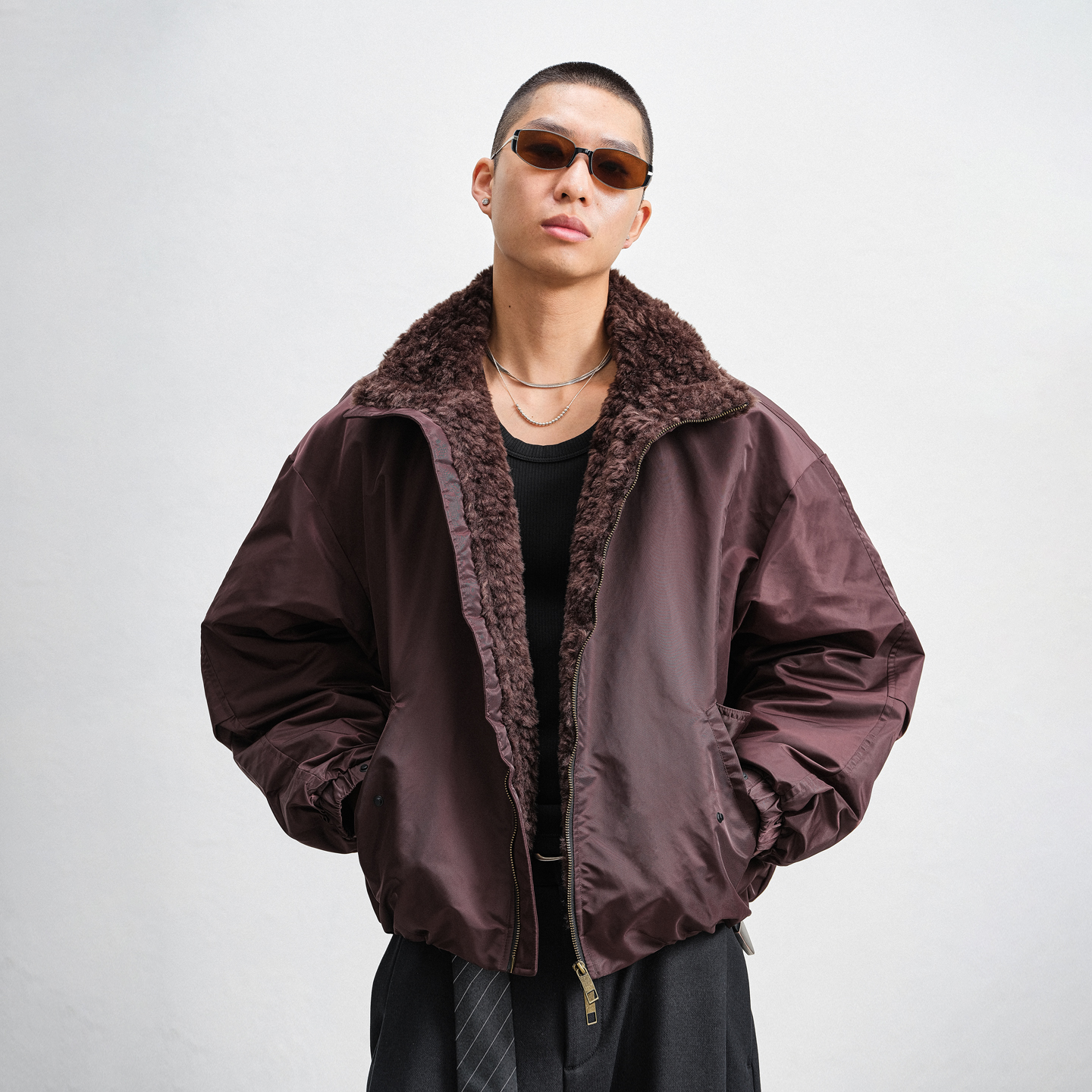 JUPSTUDIO拼接毛领羽绒服男