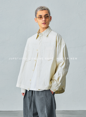 JUPSTUDIO简约工装风翻领夹克男士宽松廓形双口袋高级感格子外套