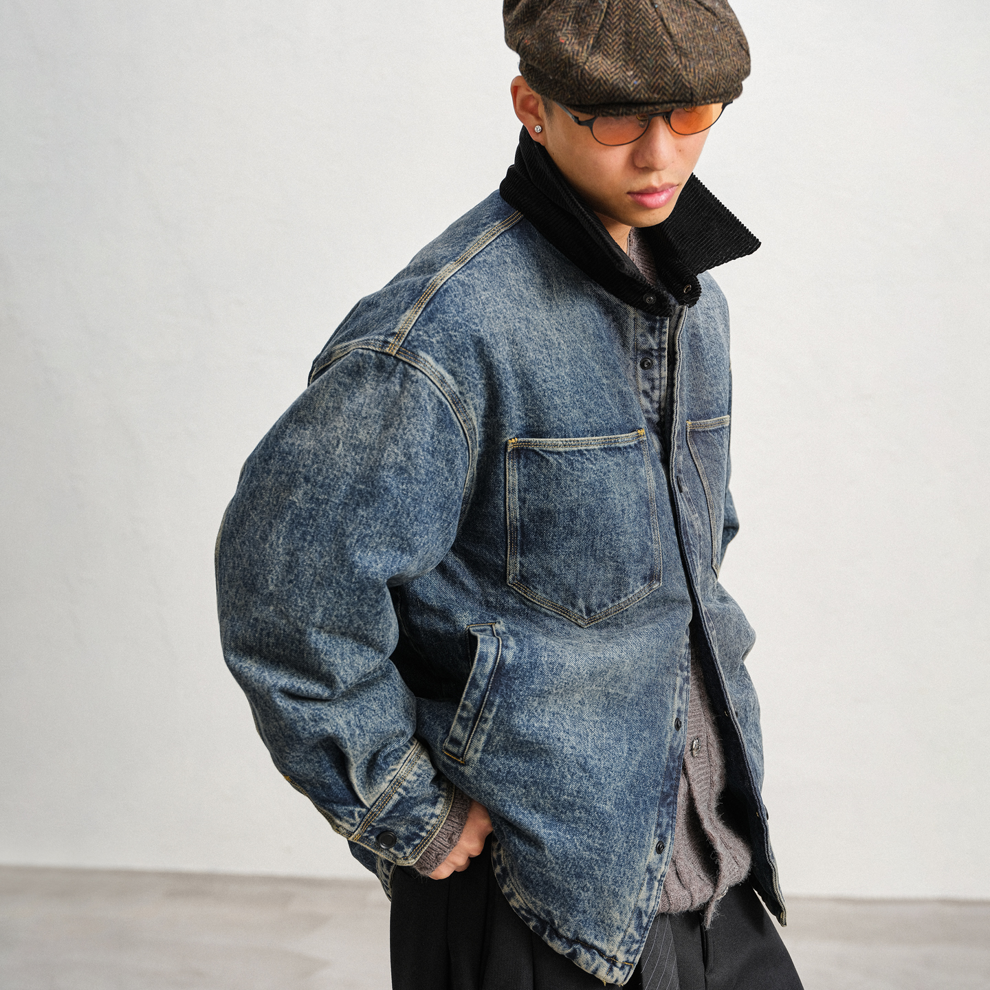 JUPSTUDIO复古做旧牛仔羽绒服男