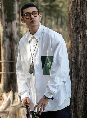 JUPSTUDIO日系白色长袖衬衫男春秋纯棉宽松休闲青年男士衬衣外套