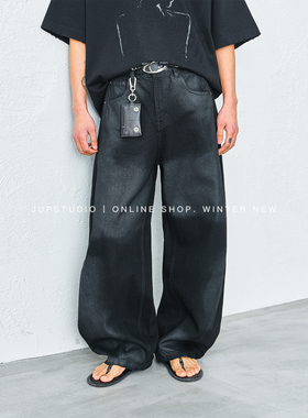 JUPSTUDIO复古黑色阔腿牛仔裤男宽松直筒长裤男士高级感休闲裤