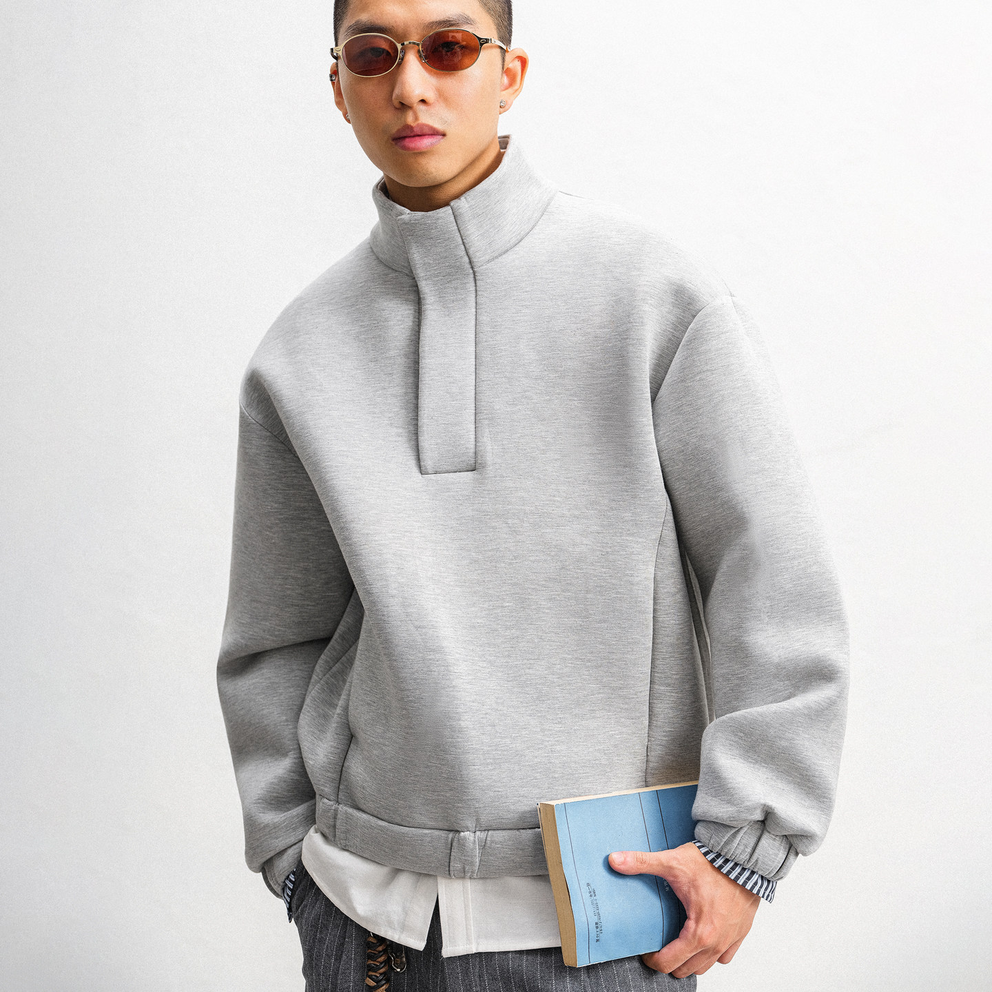 JUPSTUDIO灰色半开襟立领卫衣男