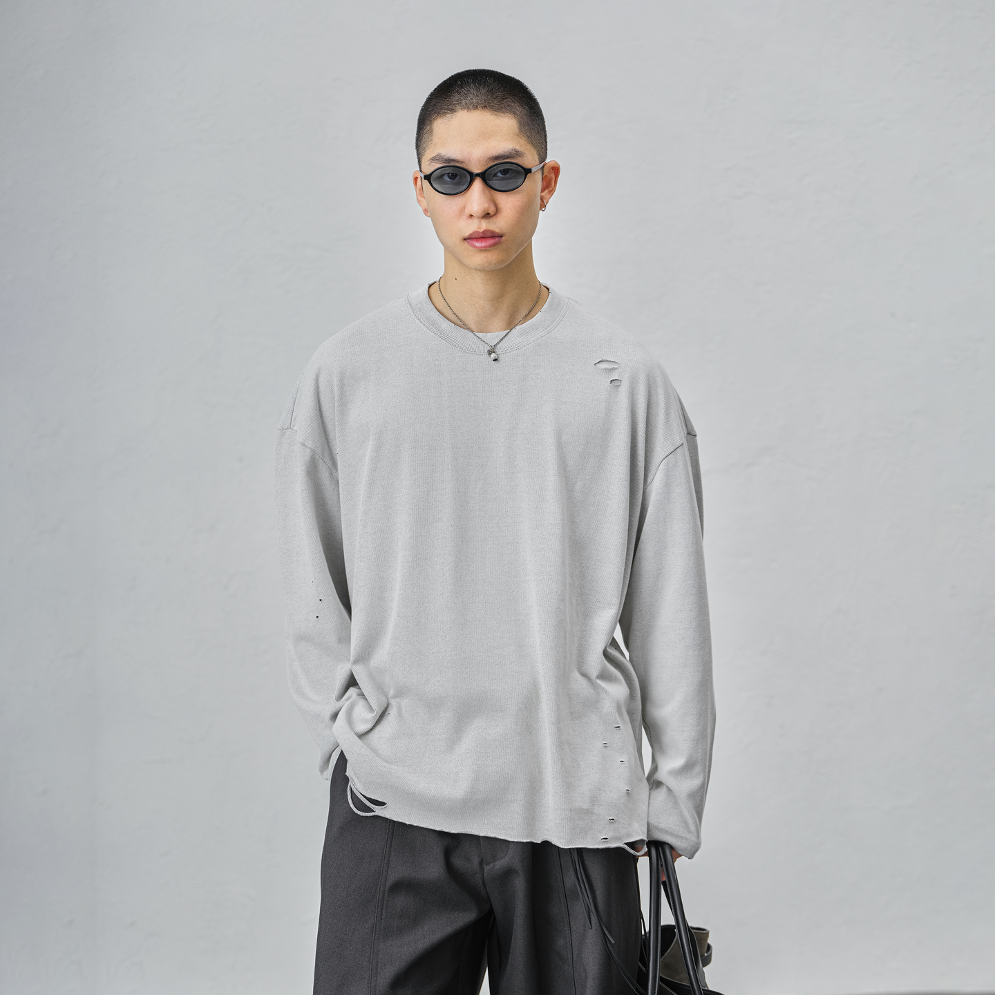 JUPSTUDIO刮烂破洞透气长袖T恤男