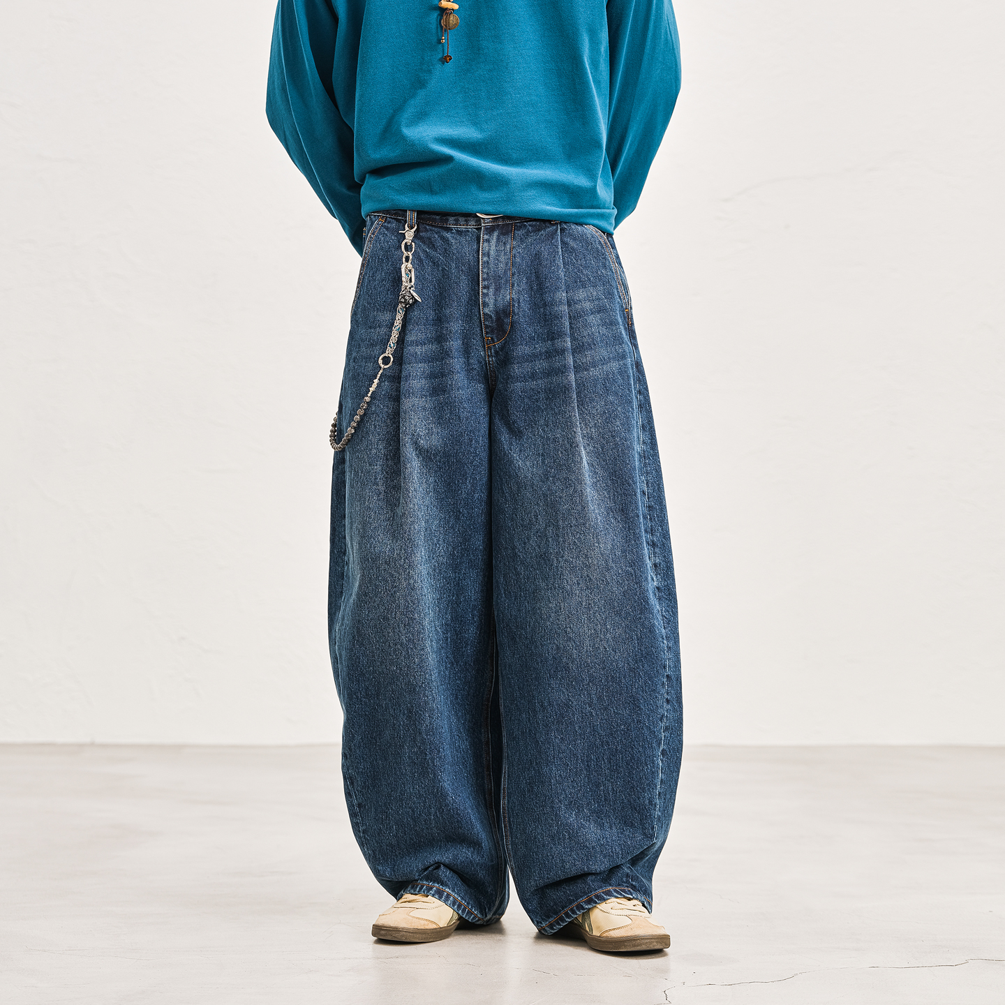 JUPSTUDIO水洗蓝色波浪纹牛仔裤