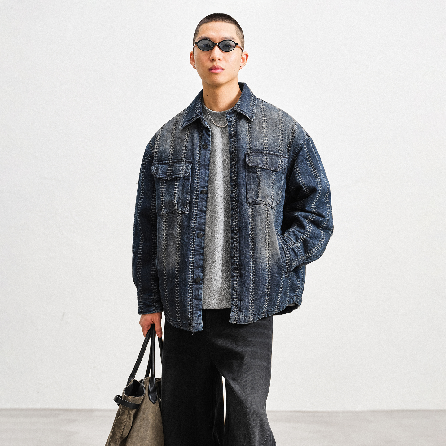 JUPSTUDIO设计感牛仔羽绒服男