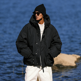 JUPSTUDIO白鸭绒假两件连帽羽绒服男冬季加厚御寒保暖肌理感外套