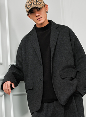 JUPSTUDIO黑色廓形男式西装外套春秋慵懒宽松休闲垂感纯色西服男