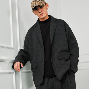 JUPSTUDIO黑色廓形男式 外套春秋慵懒宽松休闲垂感纯色西服男 西装