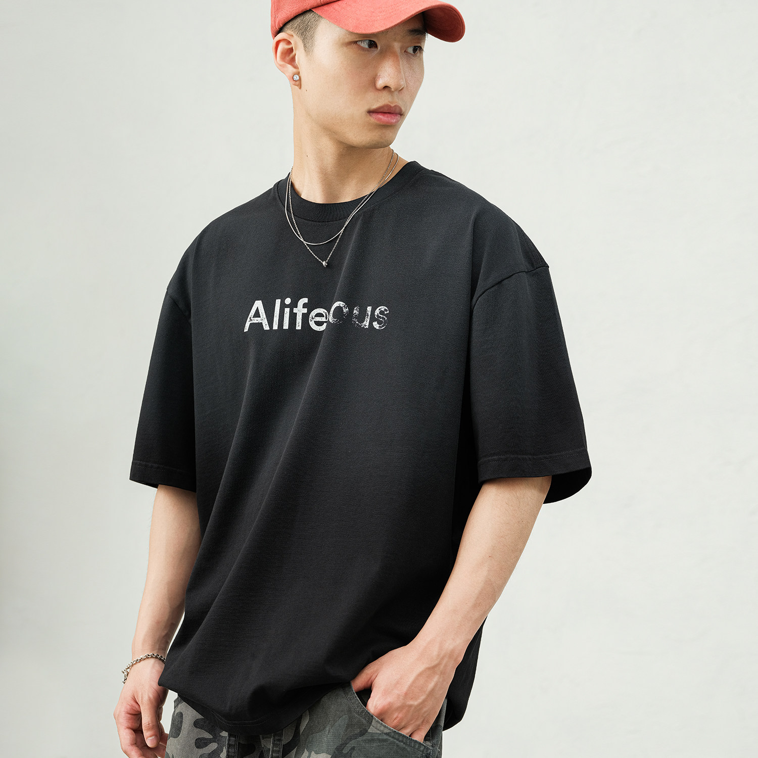 美式复古字母印花短袖T恤男