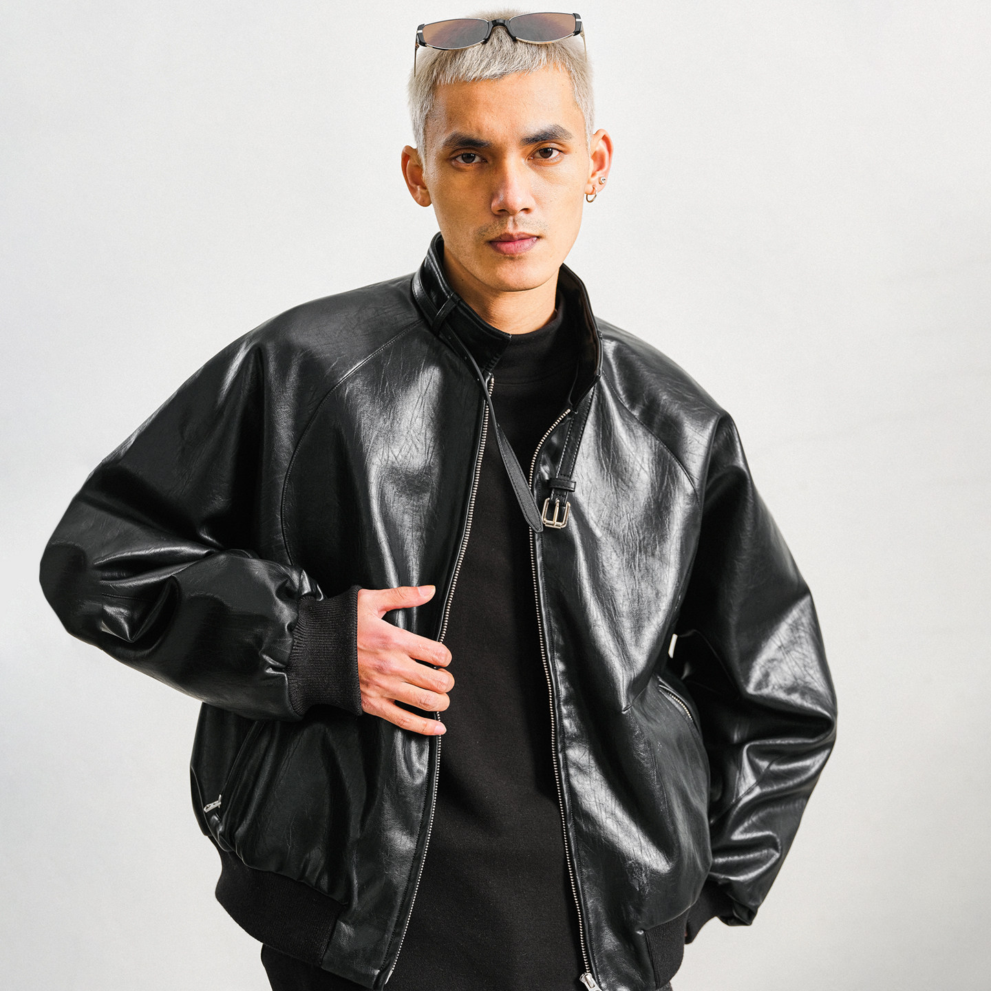 JUPSTUDIO灰鸭绒机车夹克羽绒服男冬季保暖轻熟风青年防寒服外套