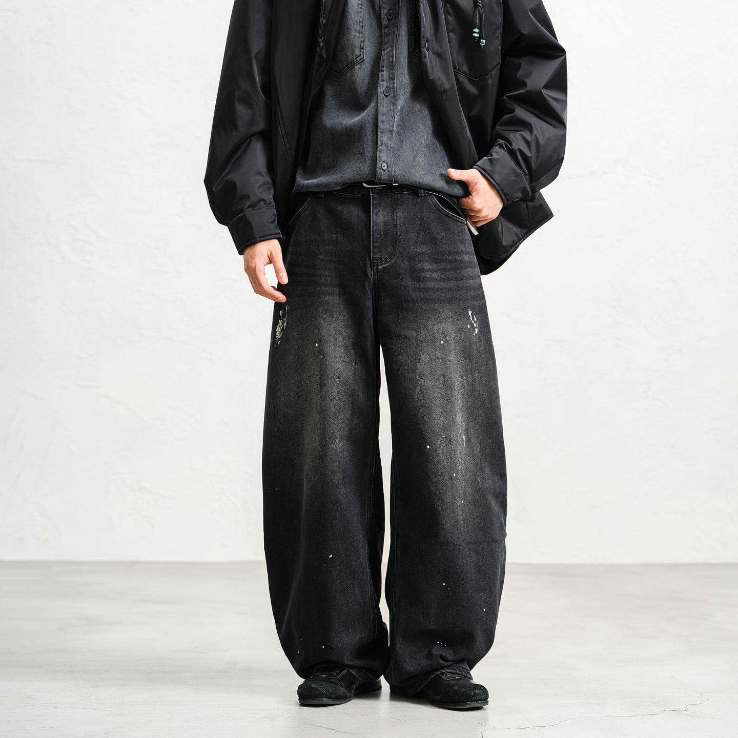 JUPSTUDIO帅气波浪纹水洗牛仔裤