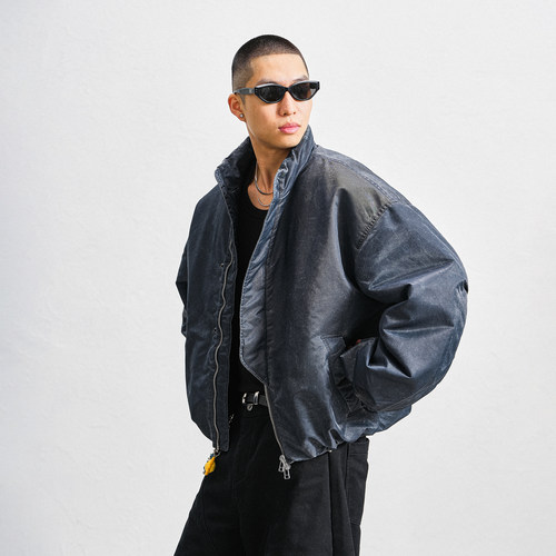 时尚双拉链白鹅绒羽绒服男