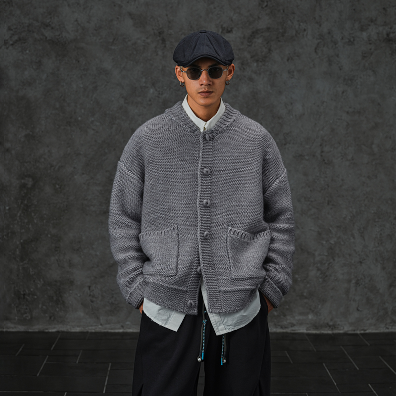 JUPSTUDIO老钱风灰色开衫毛衣男