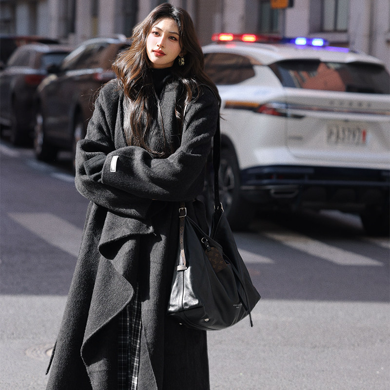 手工双面呢羊毛羊驼毛大衣秋冬女