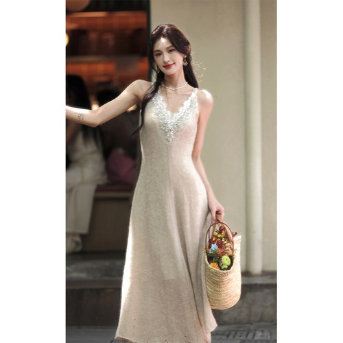 法式复古收腰性感打底裙重工钉珠