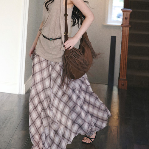 AZure法式复古格纹半身裙