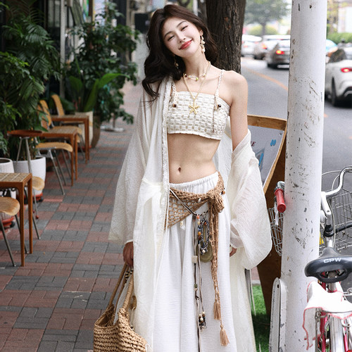 AZure温柔风抹胸防晒衫阔腿裤夏