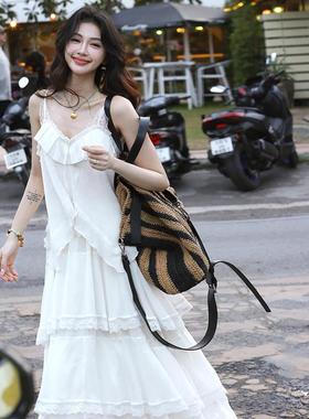 AZure南法度假风吊带蕾丝拼接设计感背心无袖轻薄仙女风上衣春夏