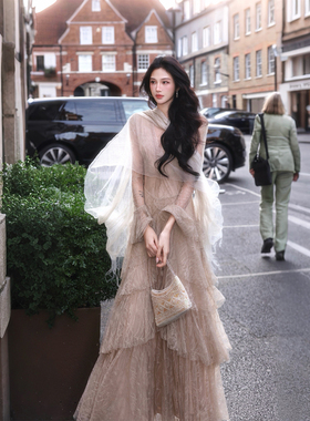 AZure法式灰色双层薄纱流苏丝巾