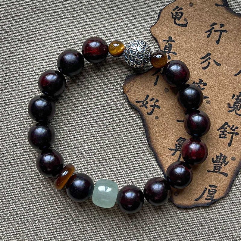 天然小叶紫檀木玉石转运珠手串木质佛珠念珠虎眼石文玩男士手链女