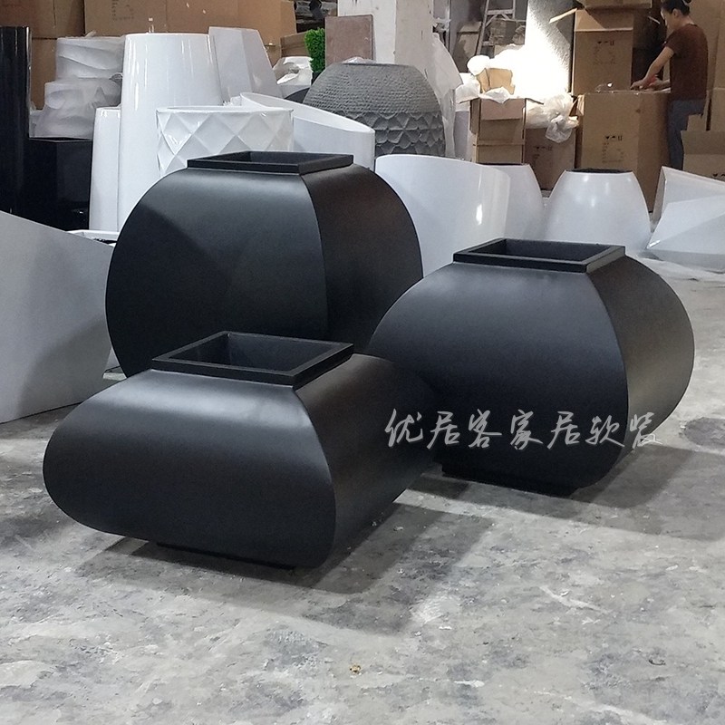 简约大气方形玻璃钢落地大花盆花瓶酒店商场售楼部插花装饰摆件