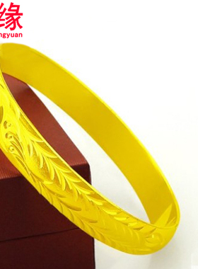 镀黄金女士手镯大号镀沙金镯子磨砂凤凰喜庆新娘礼物细可刻字