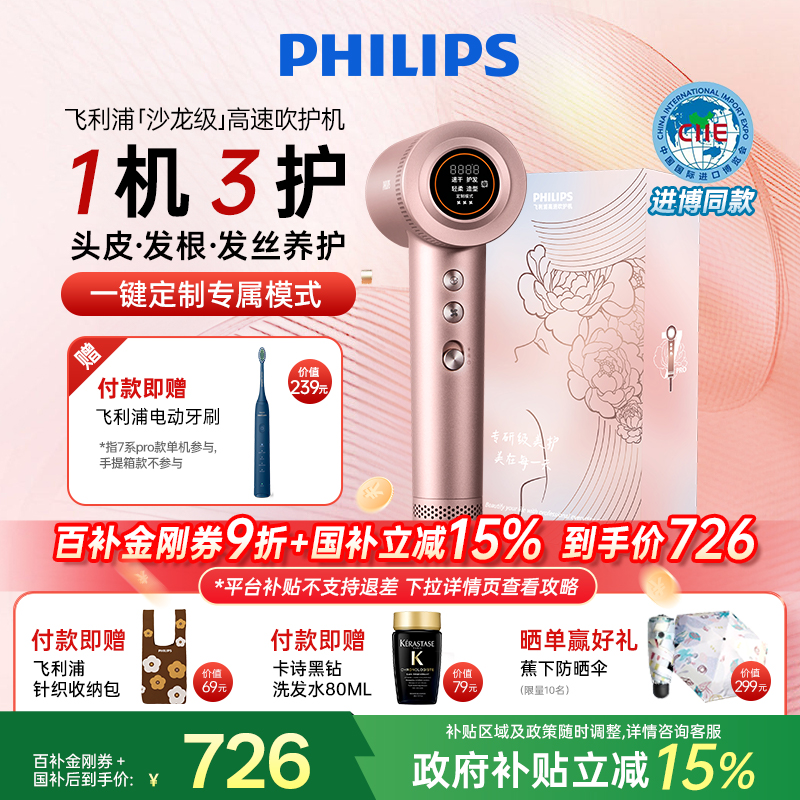 【政府补贴】飞利浦高速吹风机家用负离子护发速干大风力电吹风机