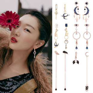 德鲁纳酒店iu同款耳环暗黑星月恶魔之眼幸运手燕子羽毛蝙蝠耳饰女