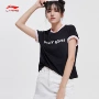 Li Ning Disney Mickey phối áo thun ngắn tay nữ 2019 mới giản dị cổ tròn áo cotton rộng - Áo phông thể thao áo ba lỗ adidas nam