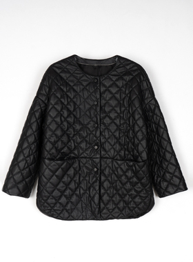 YISHU無涂层羊皮 超软皮菱格纹绗缝棉服皮衣88605