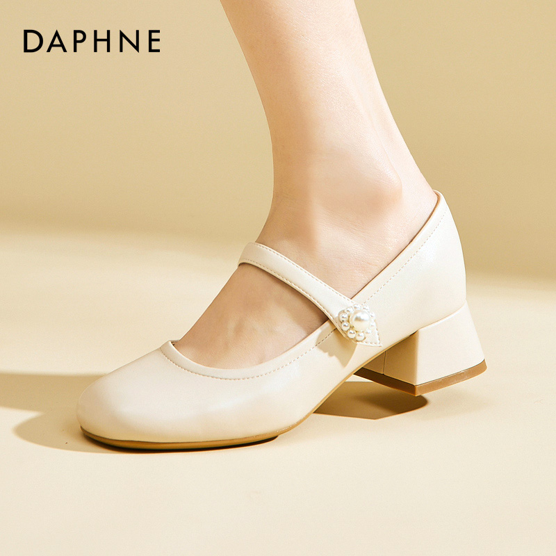 达芙妮女鞋正品法式中跟玛丽珍鞋