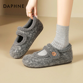 女2025新款 冬季 外穿保暖棉鞋 达芙妮加绒勃肯鞋 内增高玛丽珍毛毛鞋