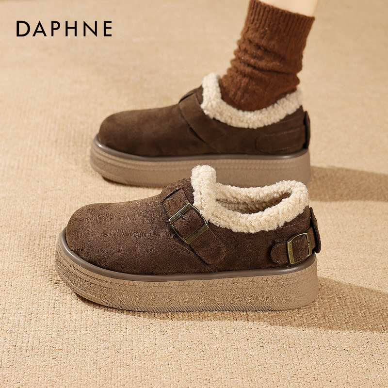 达芙妮女鞋正品！加绒厚底勃肯鞋