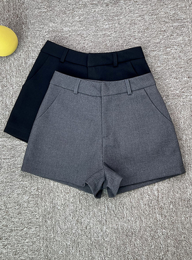 丁妮妮自制高腰灰色西装短裤女外穿秋冬白色黑色小个子休闲热裤