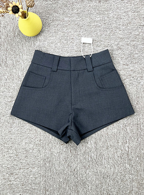 高腰黑色西装短裤女秋季新款口袋设计感小个子a字灰色休闲阔腿裤