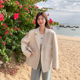 卡其色复古设计感西装外套女2025初春新款时尚英伦风气质精致西服，女装西装，浙宝129