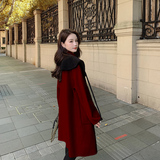 红色双面羊绒大衣女2024年新款韩版秋冬季高端中长款全羊毛呢外套，女装毛呢外套，浙宝129