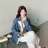 【新款】孔雀蓝假两件拼接西装外套2D079-8905P165控248，女装西装，浙宝129