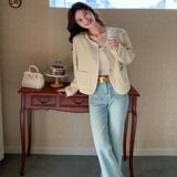 奶黄色肌理感小香风外套女春秋新款时尚减龄气质名媛百搭短款上衣，女装短外套，浙宝129