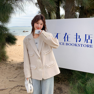 卡其色复古设计感西装外套女2025初春新款时尚英伦风气质精致西服图片