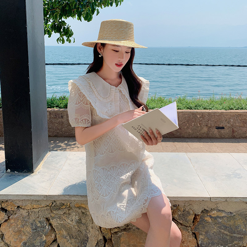 2025夏季新款法式名媛气质高级感娃娃领蕾丝显瘦A字短款连衣裙，女装连衣裙，浙宝129