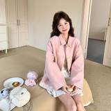 【春装有货】粉色麂皮绒花边夹克外套2D079-8907P145控208，女装短外套，浙宝129