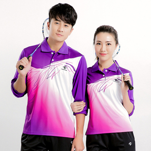 新款秋冬装长袖羽毛球上衣男女情侣翻领速干运动气排球训练球衣服