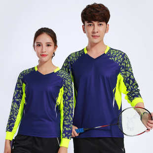 秋冬装快干长袖羽毛球服上衣男女运动V领排网乒乓球跑步健身服